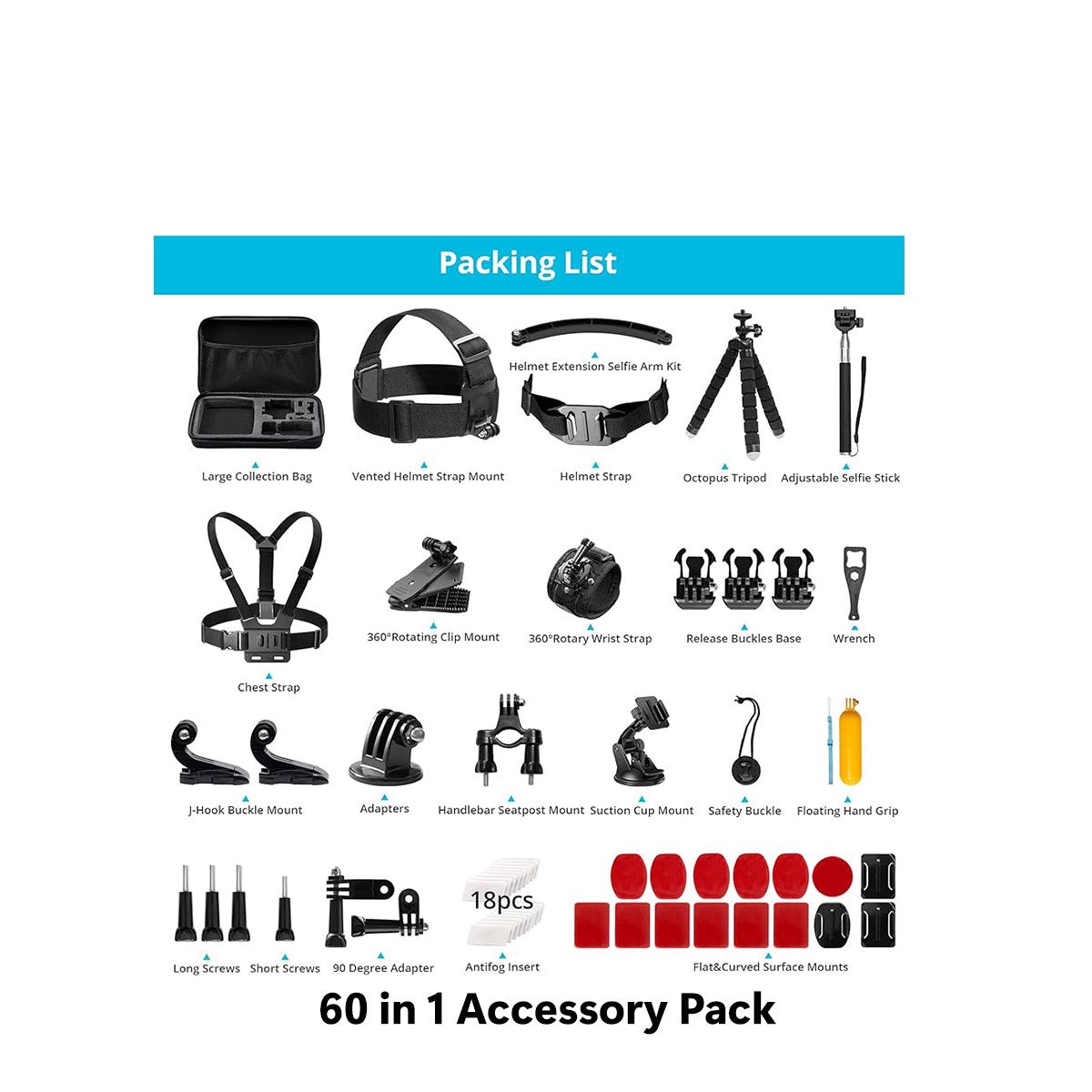 AKASO 60 in 1 Accessories Pack